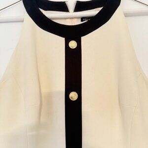 KAREN MILLEN Size USA 10 CONTRAST UTILITY DRESS GOLD BUTTON IN IVORY BLACK